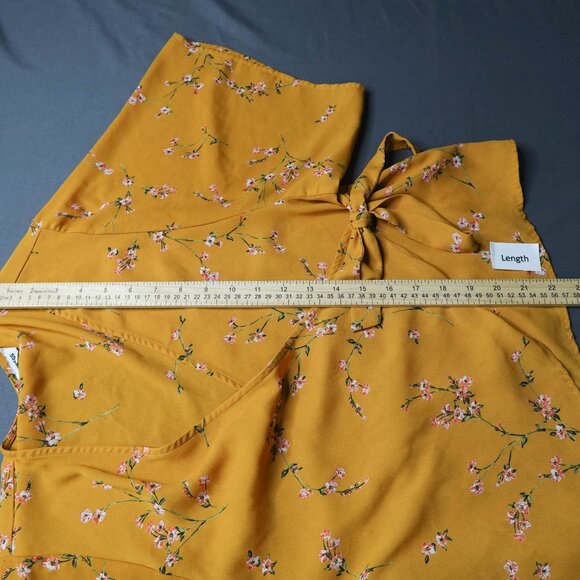 Express Womens Top XS Yellow Floral Sheer Flowy Romantic Coquette Wrap Coastal - Picture 9 of 11